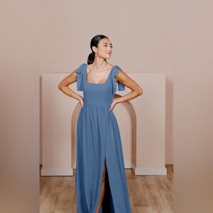 REVELRY Bridesmaids Dress Bowie Chiffon Dress in Dusty Blue